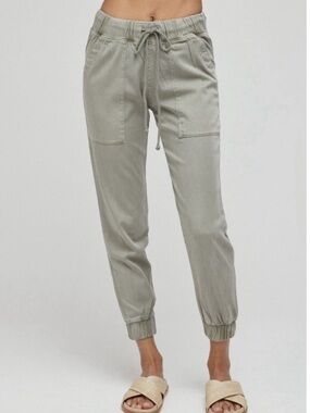 Bella Dahl Olive Green Drawstring Joggers Pants Size Medium